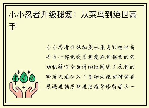小小忍者升级秘笈：从菜鸟到绝世高手