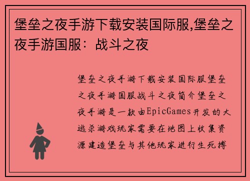 堡垒之夜手游下载安装国际服,堡垒之夜手游国服：战斗之夜