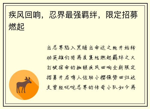 疾风回响，忍界最强羁绊，限定招募燃起