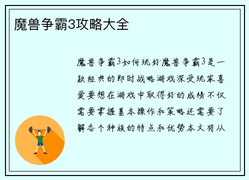魔兽争霸3攻略大全